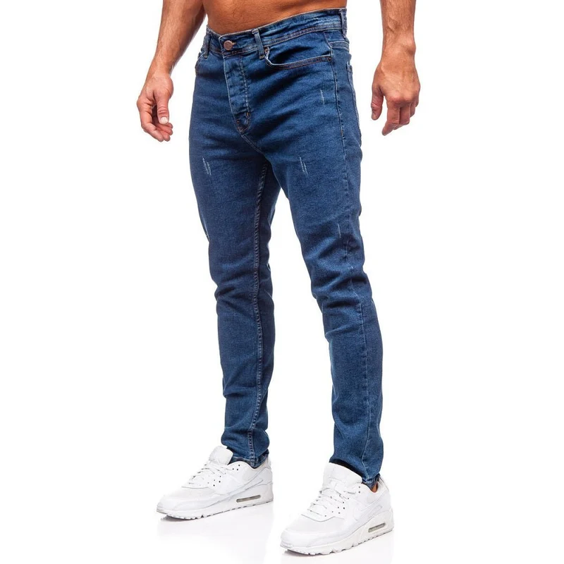 Lätt slitna regular fit jeans - Mörkblåa herrjeans