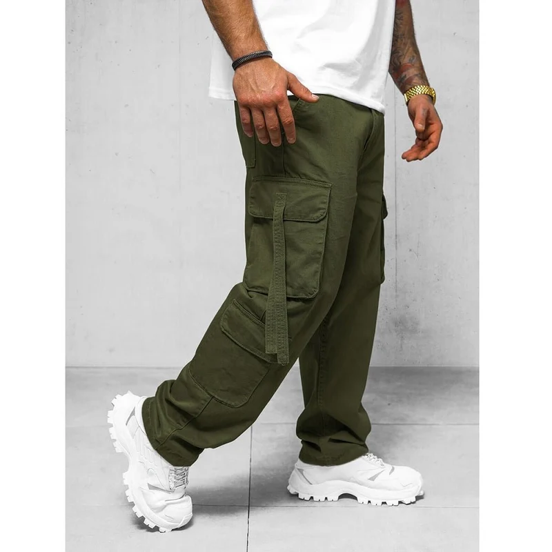 Kakigrön cargobyxa 100% bomull - Relaxed fit