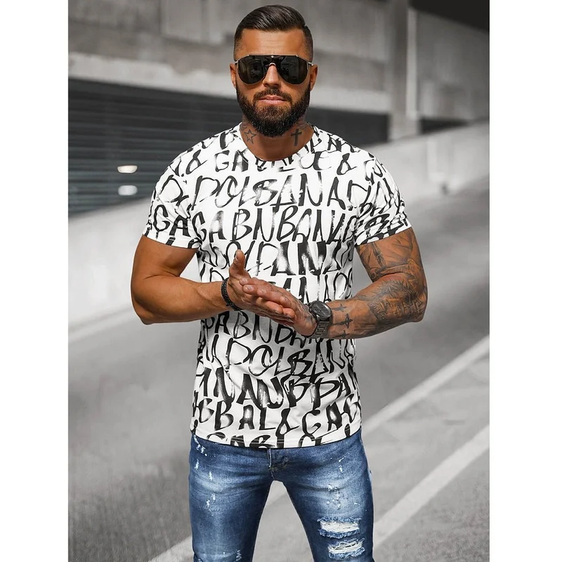 Vit T-shirt Herr - Bokstavstryck - Utförsäljning