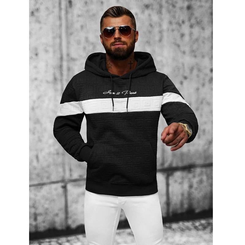 Svart hoodie med vita detaljer - Huvtröja herr