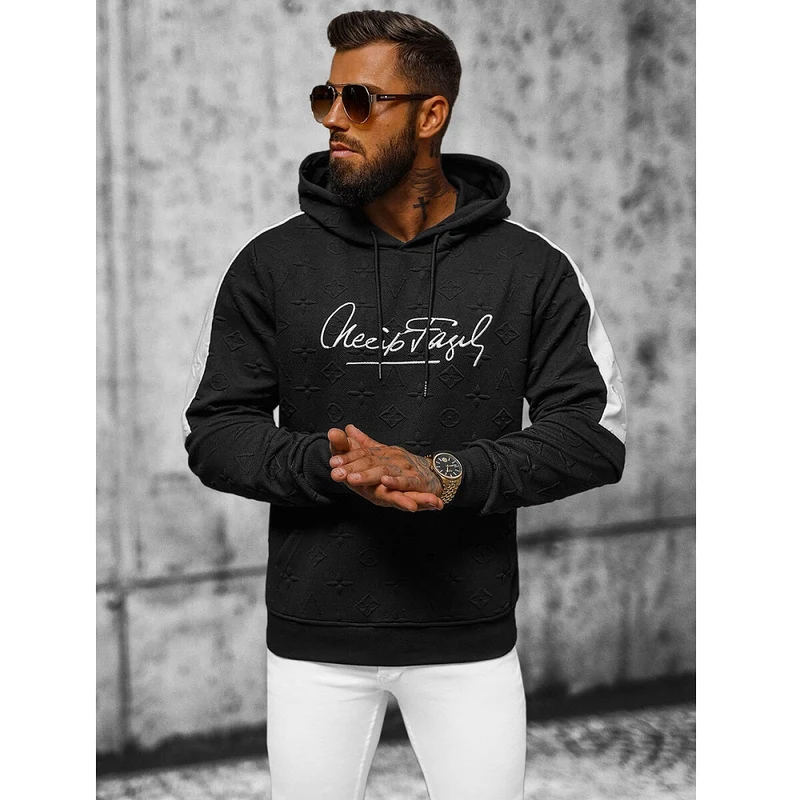 Svart hoodie med känguruficka - Herrluvtröja