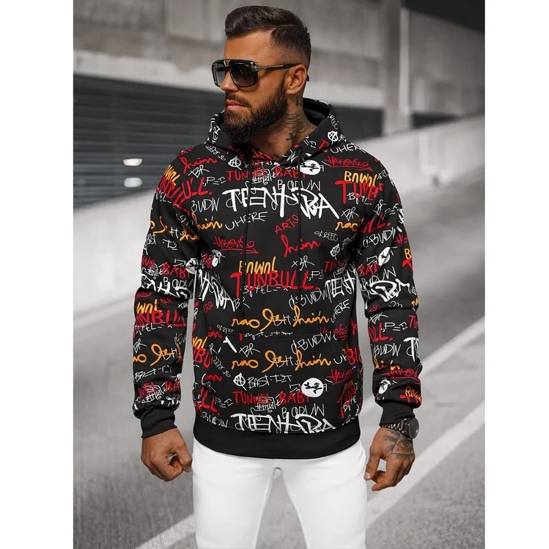 Svart Hoodie Herr Graffiti - Herrtröja med luva