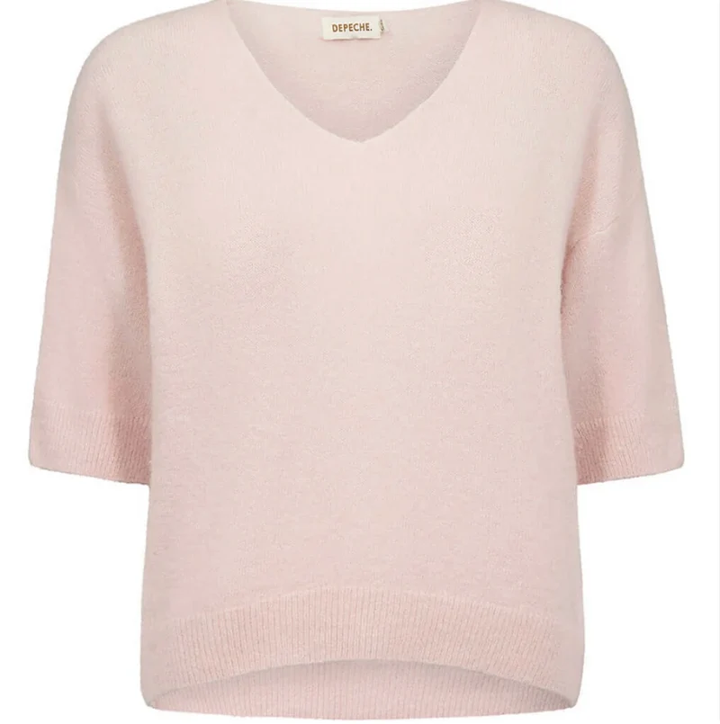 Stickad Alpaca v-neck Rosa - Depeche