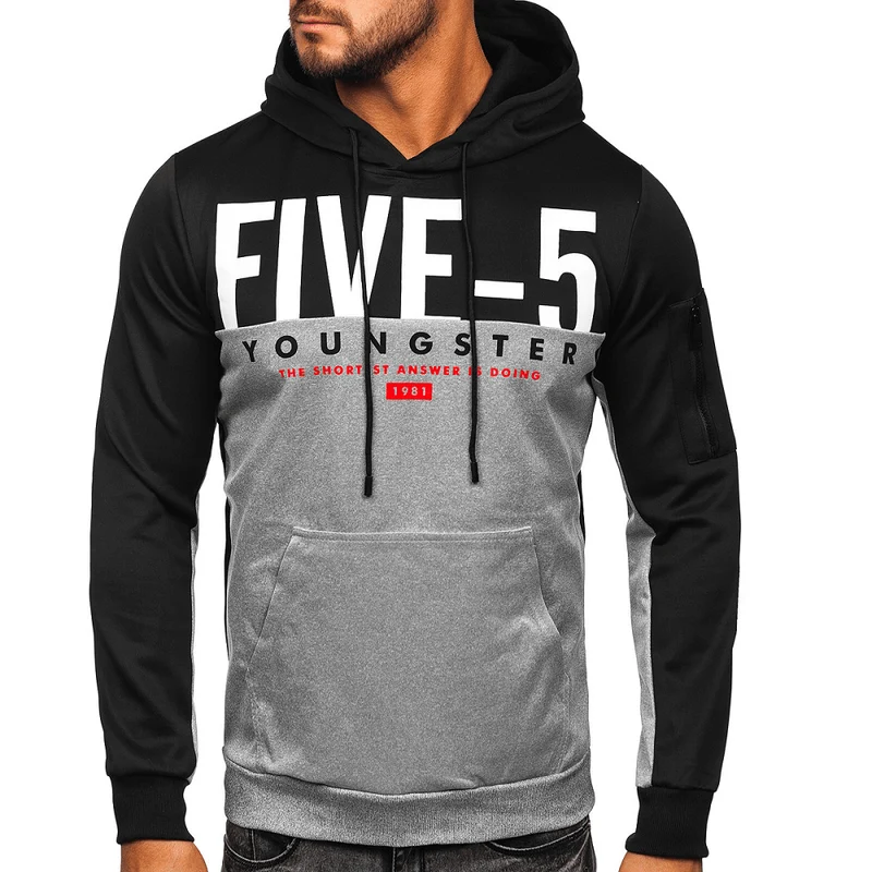 Sportig gråsvart Hoodie