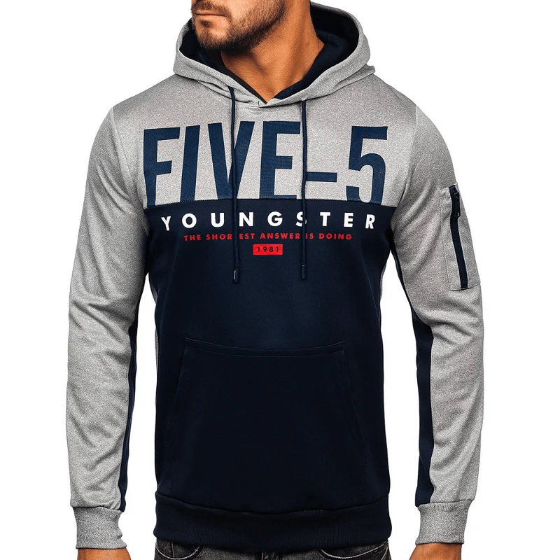 Sportig mörkblå/grå Hoodie