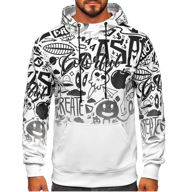 Vit huvtröja med svart motiv - Hoodie