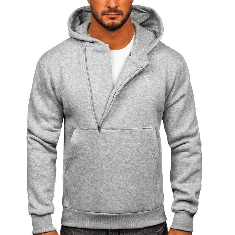 Ljusgrå Half Zip Hoodie - Herrtröja med luva