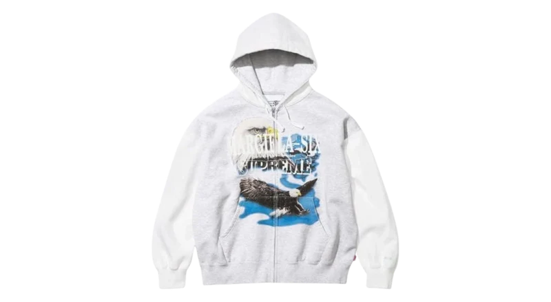 Supreme MM6 Maison Margiela Eagle Zip Up Hooded Sweatshirt White/Grey