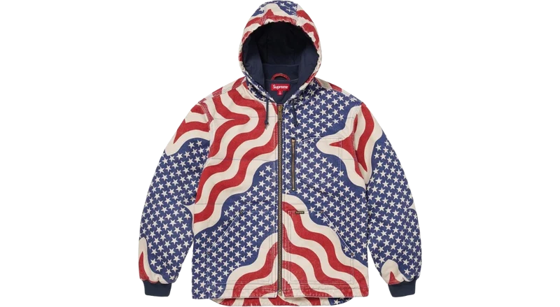 Supreme Flag Quilted Hooded Work Jacket Multi
