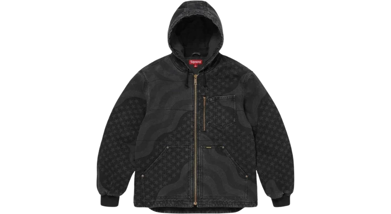 Supreme Flag Quilted Hooded Work Jacket Black
