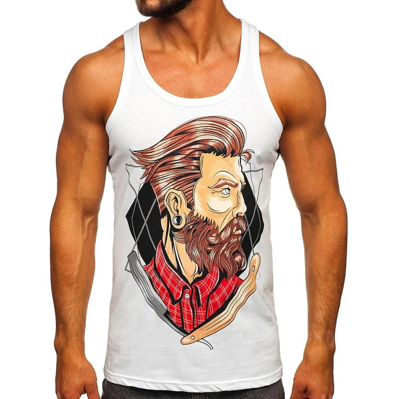 Vitt Linne Herr - Barber Tank Top