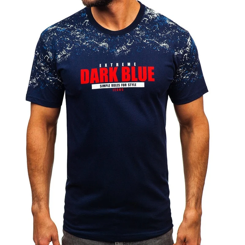 Mörkblå printed T-shirt Dark Blue - Herrtröja