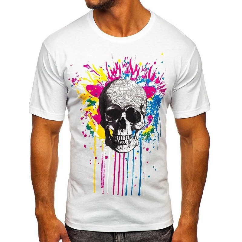 Kortärmad tröja med tryck - Vit t-shirt herr