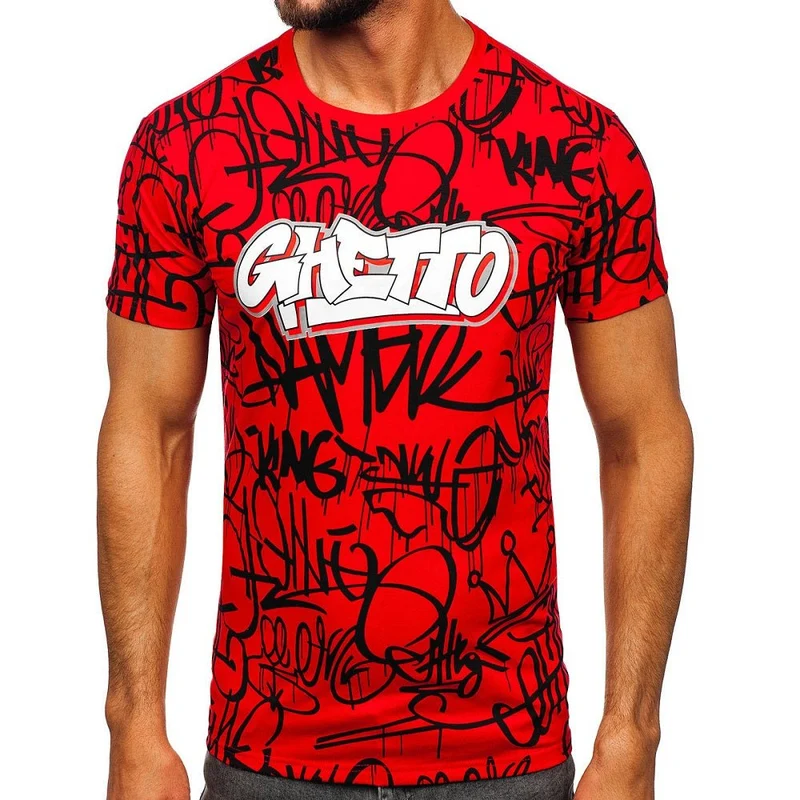 Röd T-shirt med tryckt graffiti motiv – Herr