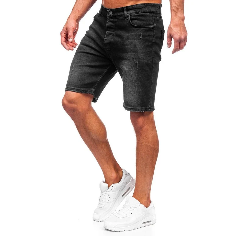 Svarta shorts - Jeansshorts med slitningar