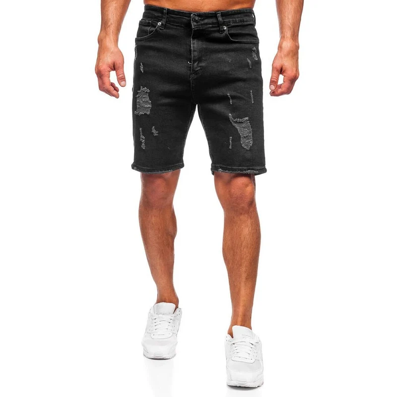 Jeansshorts med slitningar - Svarta herrshorts - Utförsäljning