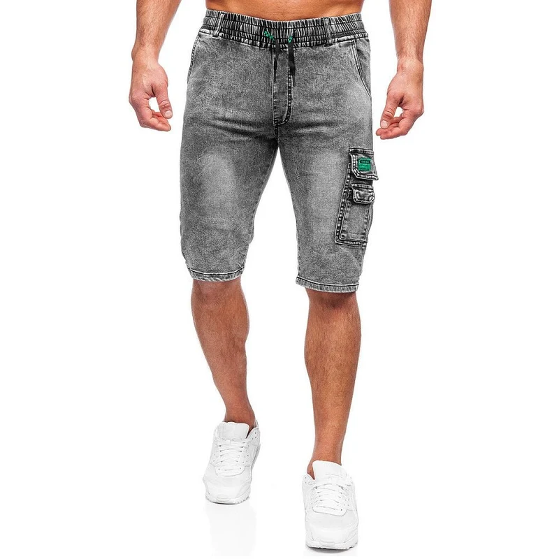 Gråa jeansshorts Herr med cargoficka