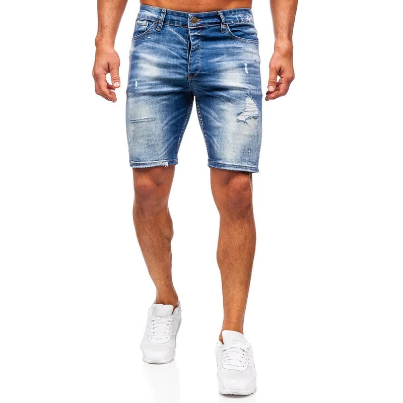 Blåa jeansshorts - Slitna och skuggade