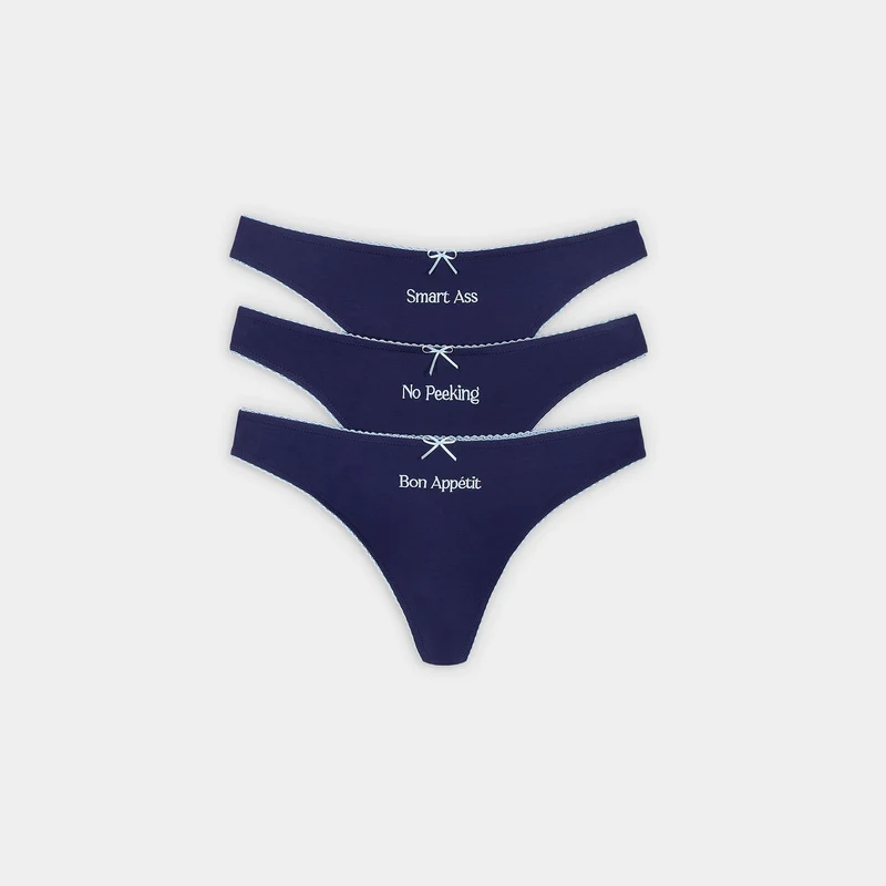 Slogan Stringtrosor (3-pack) - Marinblå