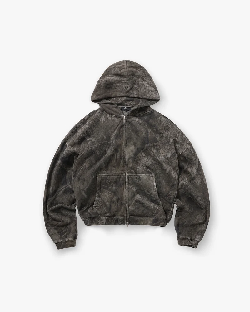 Initial Overdye Realtree® Boxy Zip Through Hoodie - Overdyed Black