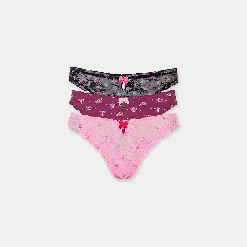 Printed Stringtrosor (3-pack) - Rosa Print