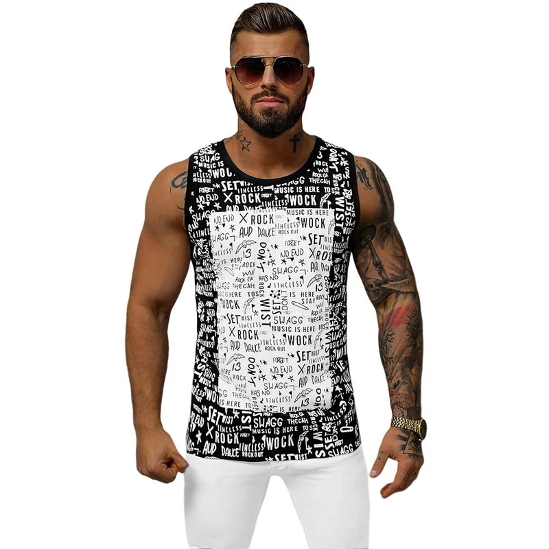 Svart linne printed front Herrlinne