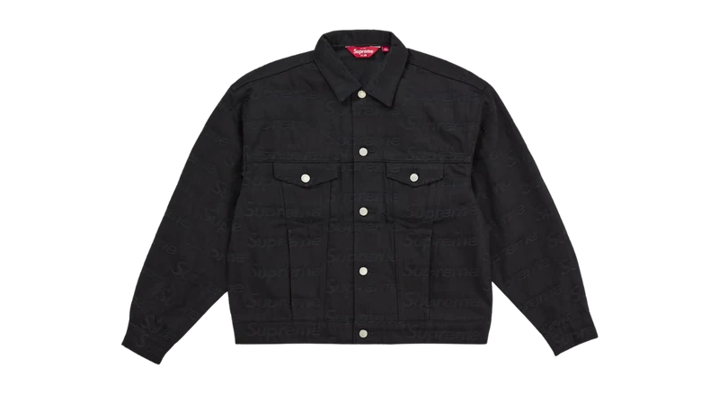 Supreme Jacquard Logos Denim Trucker Jacket Black