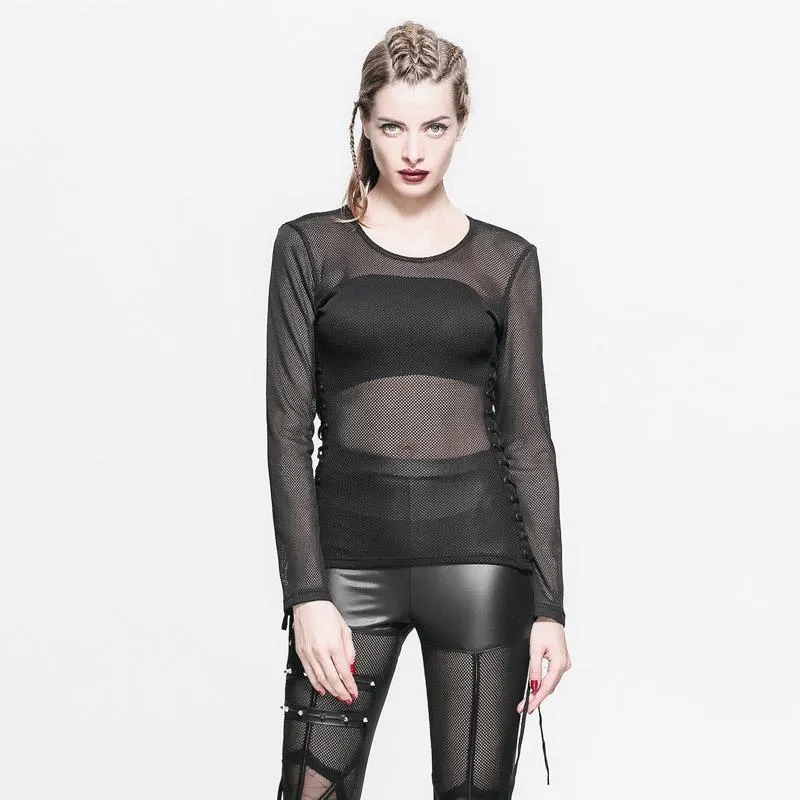 Sheer Mesh Cross Hatch Topp för kvinnor