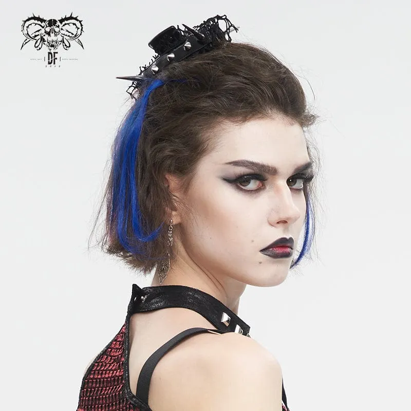Gothic Dubbade Mesh Splits Faux Leather Hårklo för kvinnor