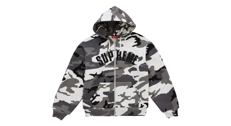 Supreme Arc Thermal Lined Zip Up Hooded Sweatshirt Snow Camo