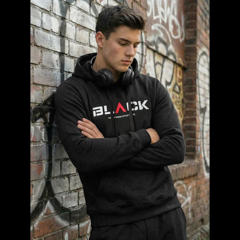 Svart hoodie herr - BLACK Streetwear - Regular fit
