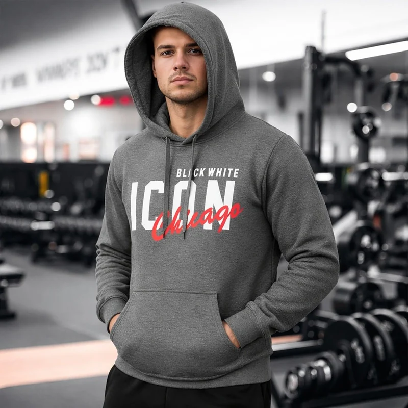 Herrhoodie med tryck – Grafitgrå hoodie med huva