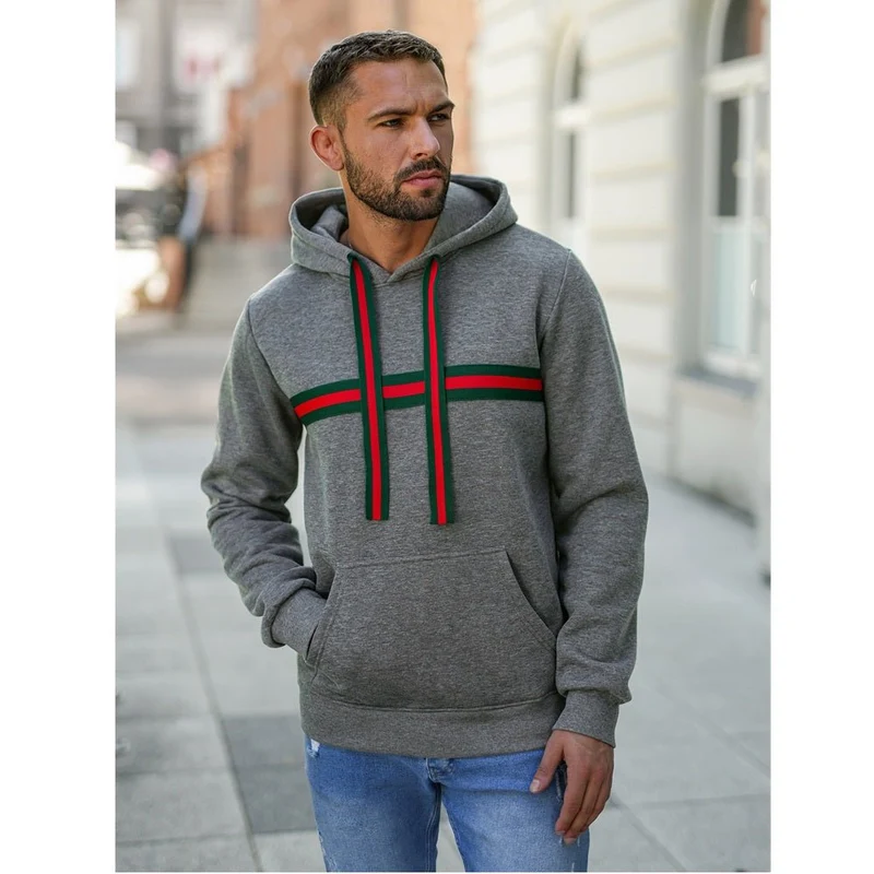 Grå sportig Hoodie Herr - Herrtröja med luva