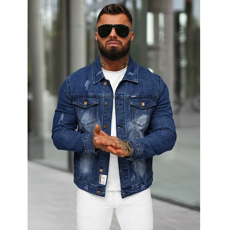 Trendig Jacka i Denim - Mörkblå Jeansjacka