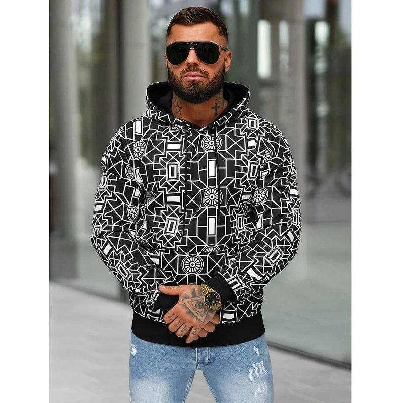 100% Polyester Hoodie - Svart Herrtröja