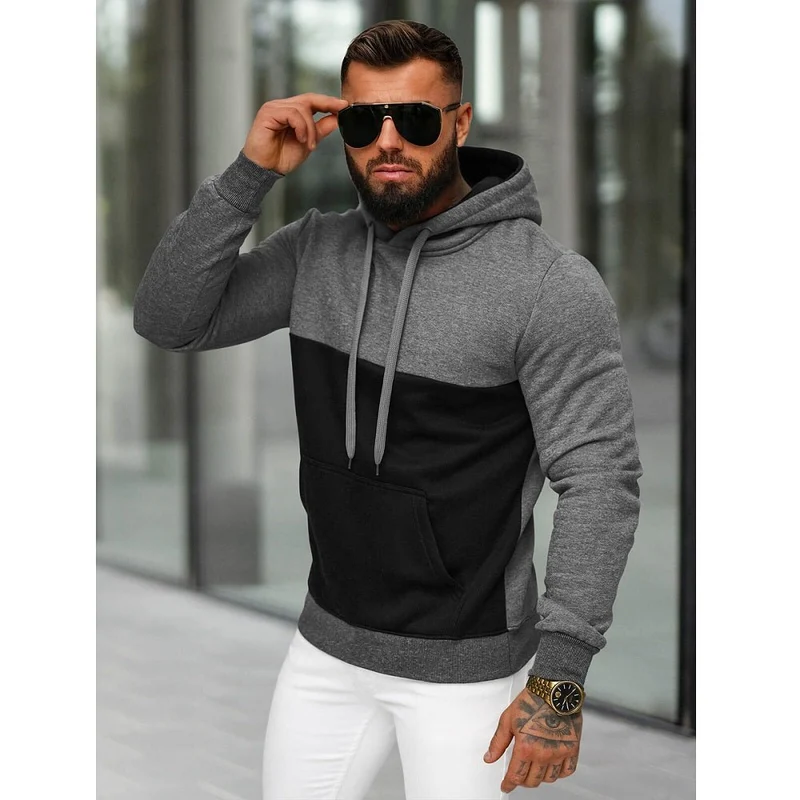 Mörkgrå Hoodie - Luvtröja med Svarta Detaljer