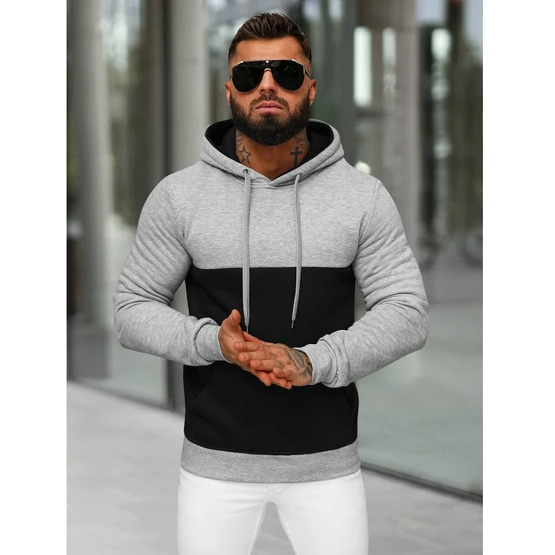 Ljusgrå Huvtröja - Hoodie med Svarta Detaljer