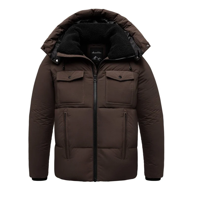 Herr Vinterjacka – Brun Vadderad Jacka med Huva – Amaci & Sons
