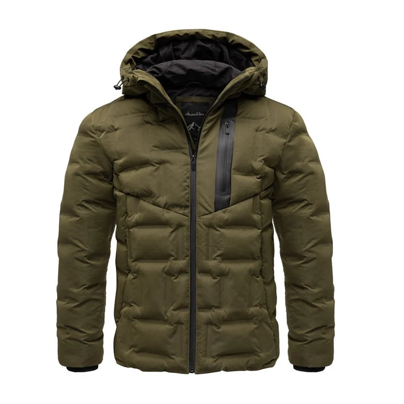 Vinterjacka Herr Olivgrön – Amaci & Sons Quiltad Jacka med Huva