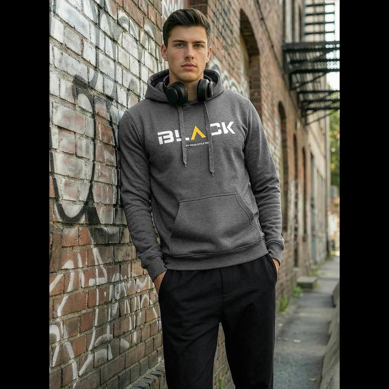 Grå hoodie herr - BLACK Streetwear - Regular fit