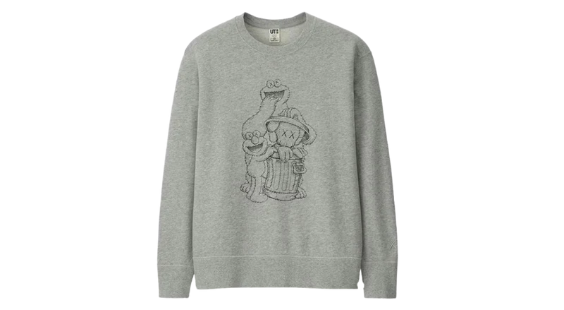KAWS x Uniqlo Sesame Street Can Outline Crewneck Grey
