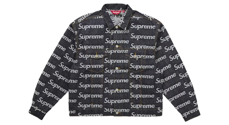 Supreme Jacquard Logos Denim Trucker Jacket Rigid Indigo
