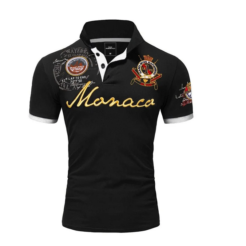 Pikétröja Herr - Monaco Printed & Broderad svart Piké