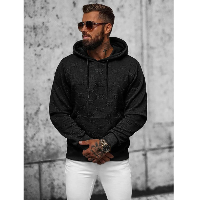 Svart Stilren Hoodie - Herrluvtröja