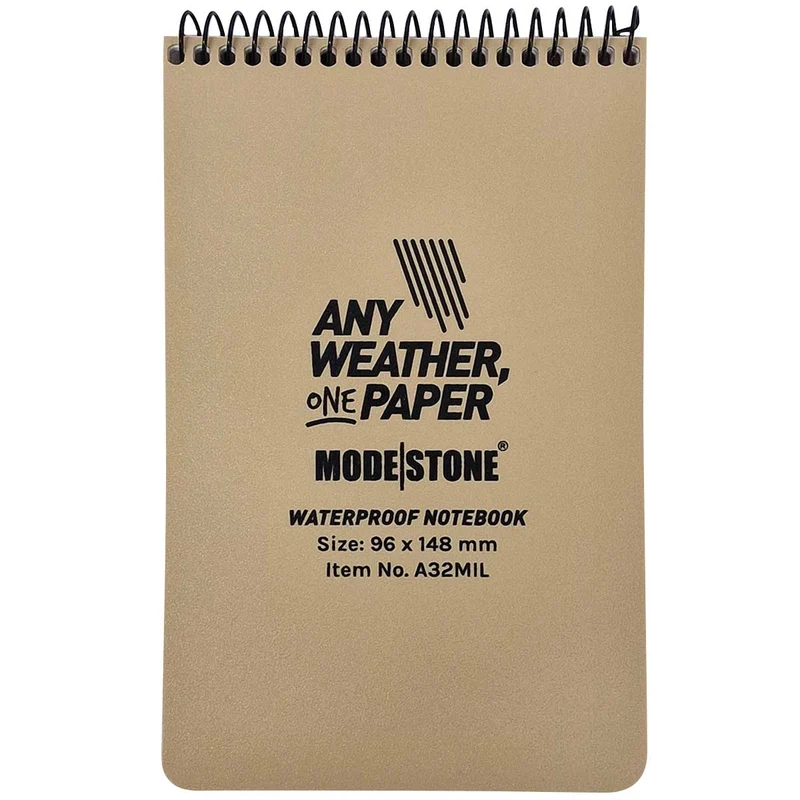 Modestone Top Spiral Waterproof Notepad 3 3/4" x 5 13/16" - Tan