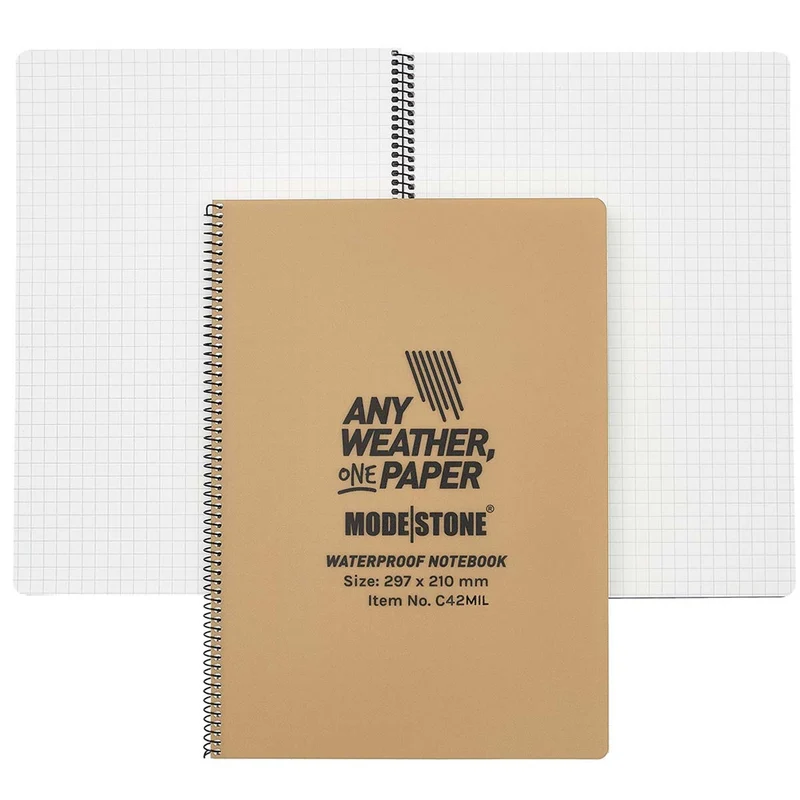 Modestone Side Spiral Waterproof Notebook A4 - Tan