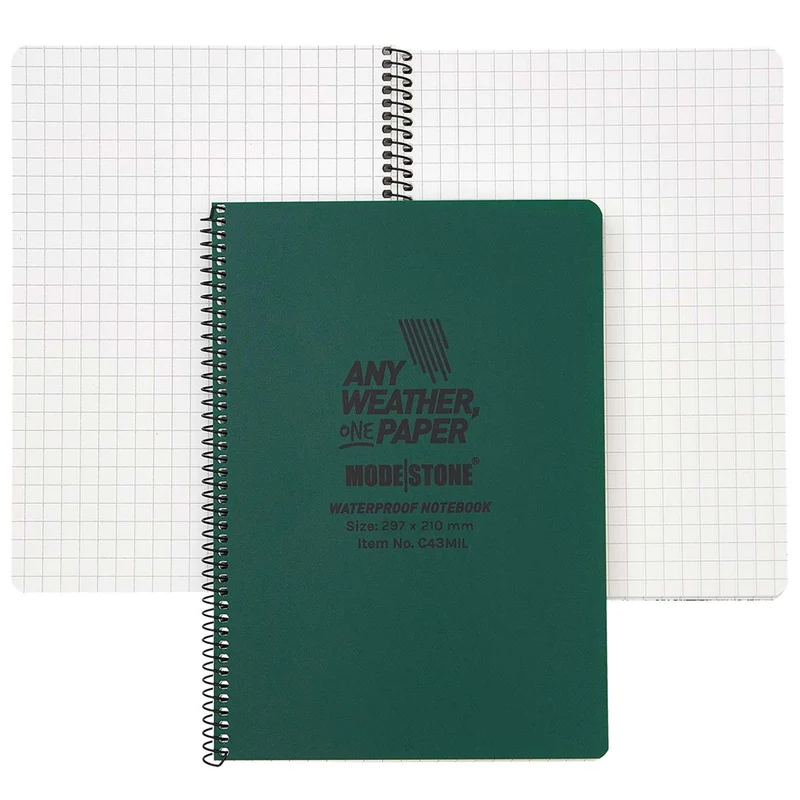 Modestone Side Spiral Waterproof Notebook A4 - Green