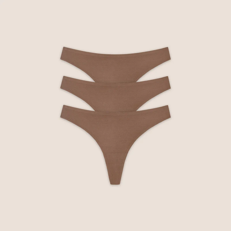 Seamless Bonded Stringtrosor (3-pack) - Kastanjefärgad