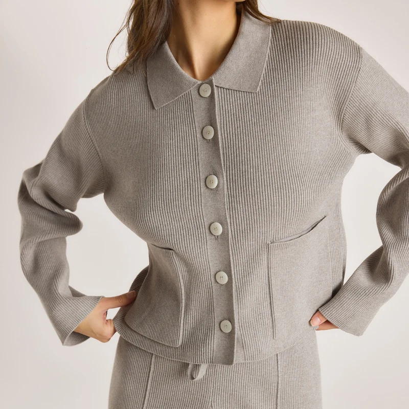 Stickad Oversized Skjorta - Warm Grå