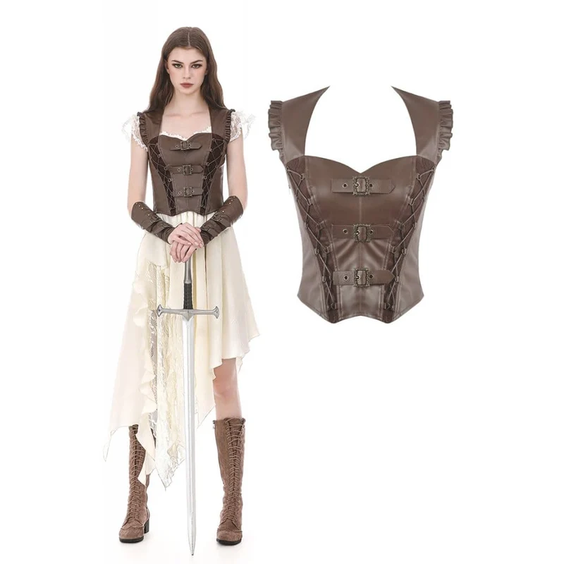 Steampunk-väst med spänne och dragkedja i sidan för kvinnor